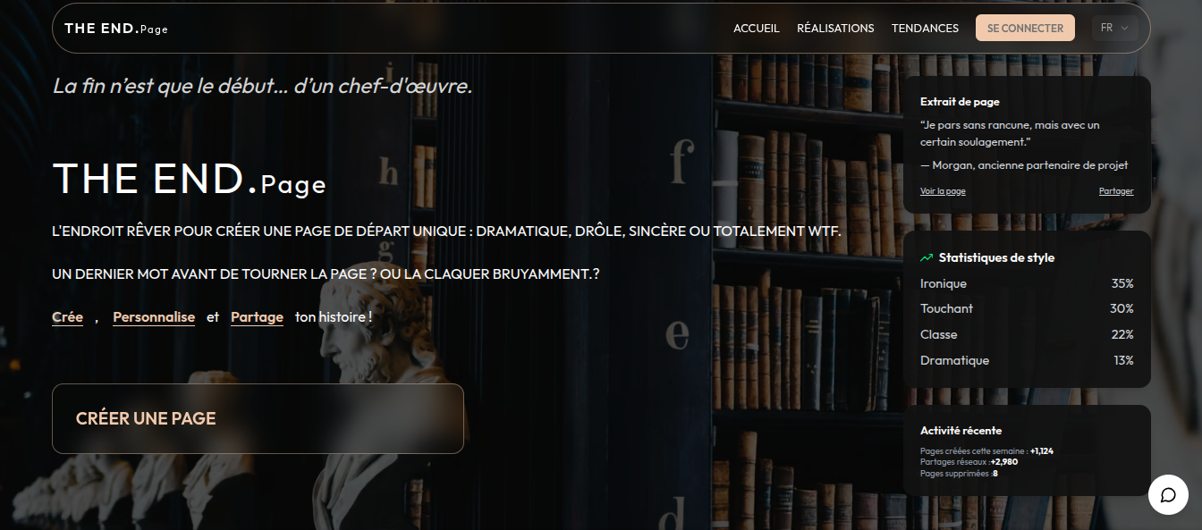 The End Page website screenshot, a project by a web developer in Madagascar.