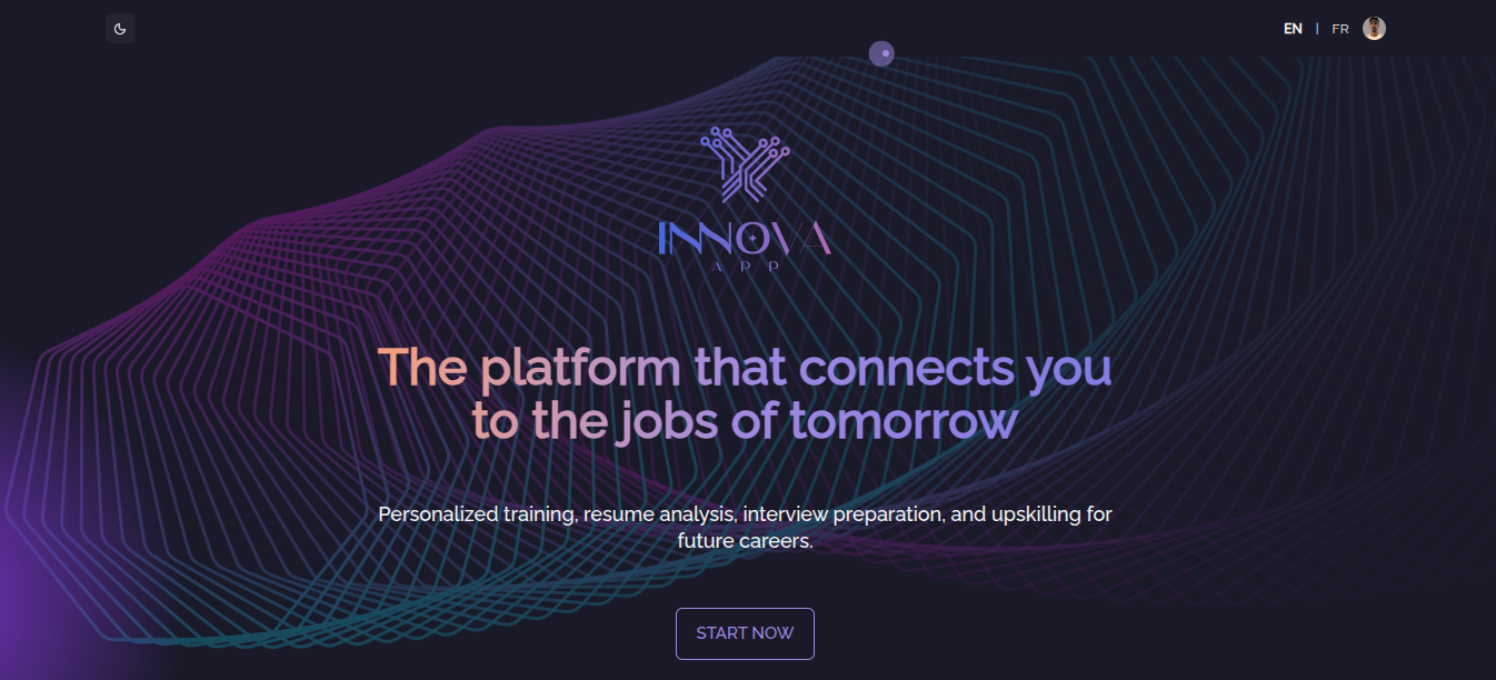 InnovaApp screenshot, an AI-powered skill development application by a mobile developer in Madagascar.